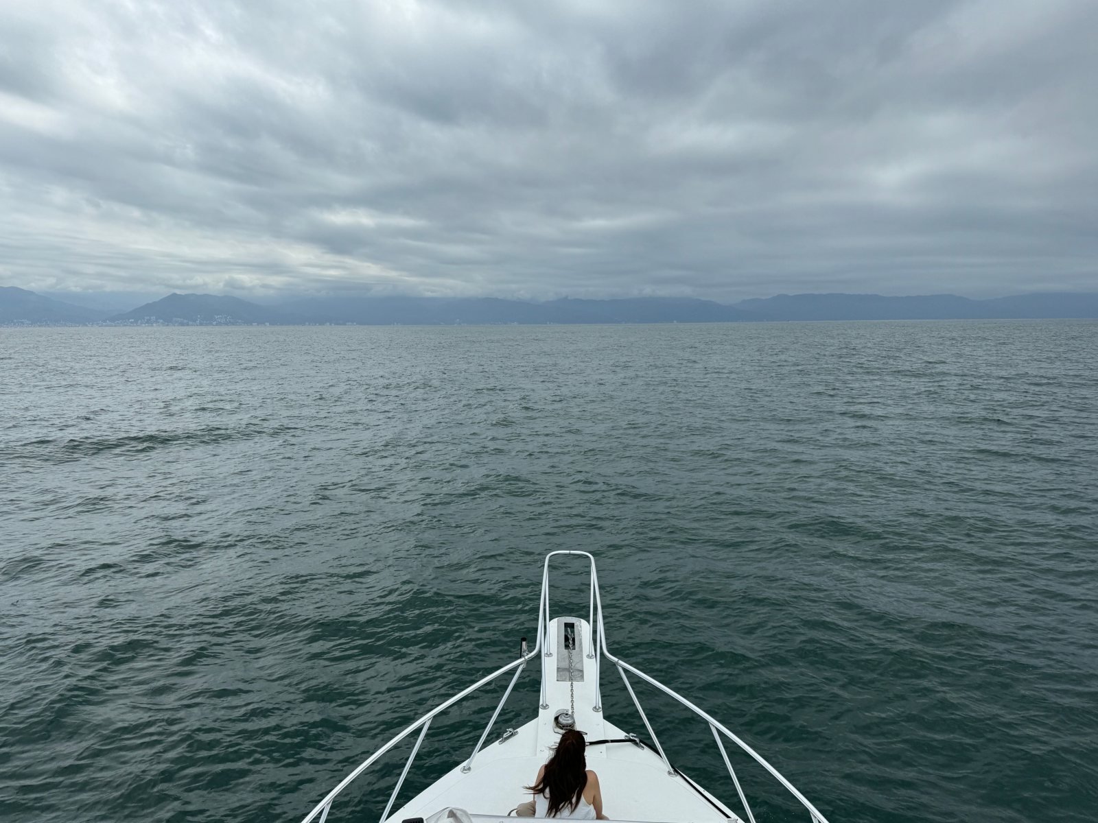 The bow of a fishing boat heading out into Banderas Bay early in the morning from Nuevo Vallarta