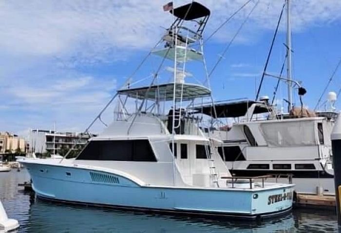 Steel n Time, our 53' Hatteras sport fisher, at her slip