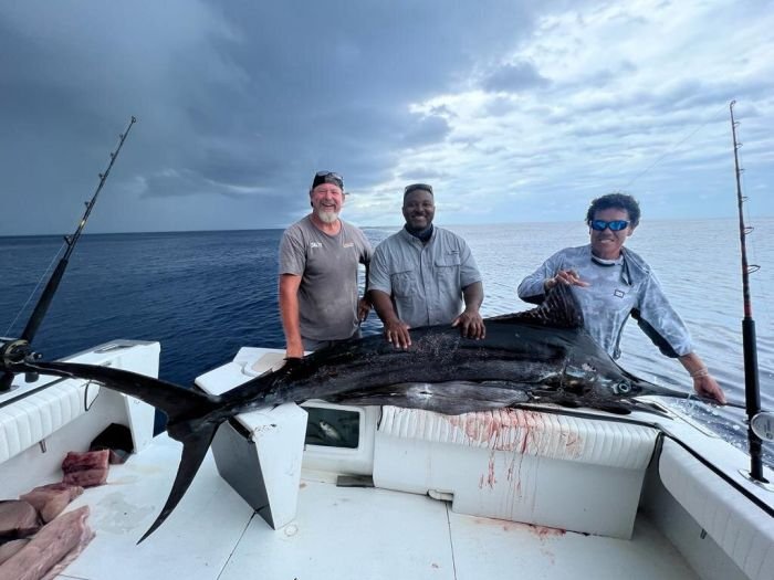 Blue marlin landed on a full-day offshore charter